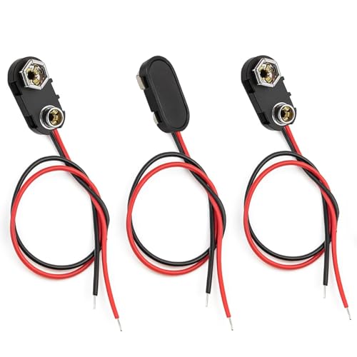 California JOS 3 Pack 9V Battery Clip Connector Hard Shell for Arduino Electronics, Student Experiment, STEM Projects, and Research (I-Type)