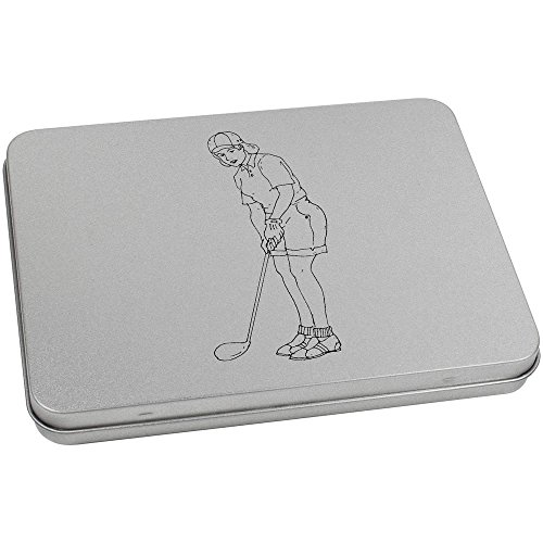 Azeeda 170mm 'Lady Playing Golf' Metal Hinged Tin/Storage Box (TT00048990)