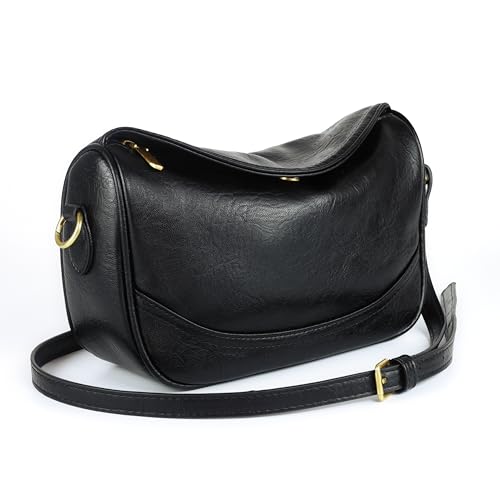 Saddle Crossbody Bags for Women Boho Vegan Leather Shoulder Purse, Lightweight Ladies Handbag with Zipper Pockets