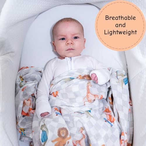 Image of LollyBanks 100% Cotton Muslin Swaddle Blanket, Gentle and Soft Baby Blankets for Boys and Girls, Lightweight 47 x 47 Inches Newborn Receiving Blanket, Newborn Essentials (Animal Skate Print)