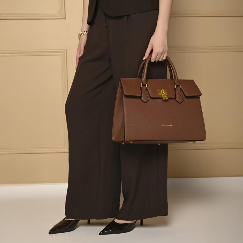 Image of Accessorize London Women's Brown Empress Handheld Structured Top Handle | Premium Handbag