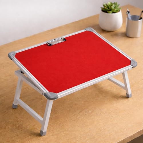 Image of YAJNAS Multipurpose Portable Study Laptop Table (15 x 26 Inch) | Height Adjustable Foldable Lap Desk Bed Table for Kids, Students, Home, Office, Online Classes & Learning - Red