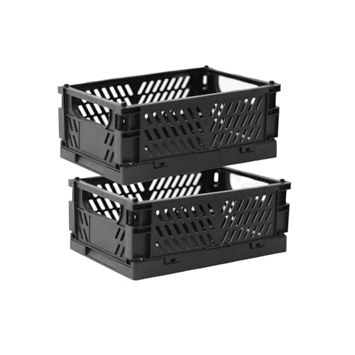 Image of Tixill 2-Pack Mini Foldable Plastic Storage Box Mini Plastic Baskets for Organizing and Storage for Home Kitchen Bedroom Bathroom Office. (Black, 5.9x3.8x2.2)