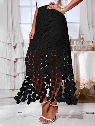 Cicy Bell Womens Hollow Out Maxi Skirts Summer High Waisted Boho Fringe Hem Long Skirt2