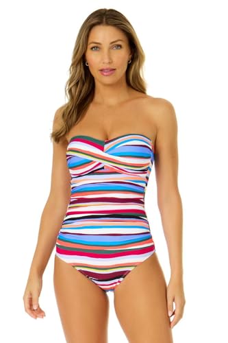 Women's Easy Breezy Stripe Twist Front Shirred One Piece Swimsuit