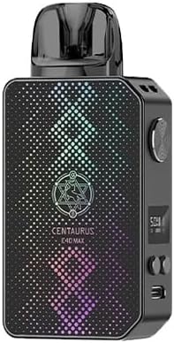 Front view of the Lost Vape Centaurus E40 Max Pod Kit in Prism Black, showing the patterned body and pod.