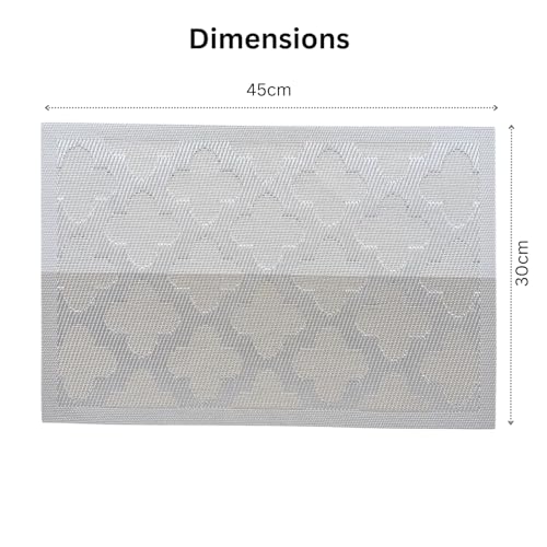 Image of Livmodern Premium PVC Dining Table Mats for 6 Seater| Woven PVC Placemats | Heat Resistant & Anti Skid Table Mats| Wipeable & Washable Set of 6-Silver Clover