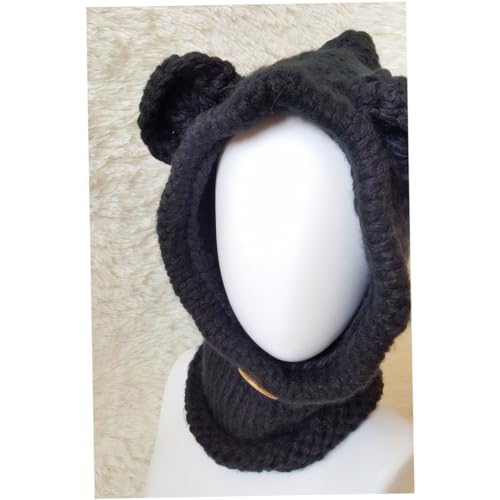 Cute Kids Bear Hat Scarf Winter Knitted Cape Beanies One Size Bear Hat for Warmth Black2