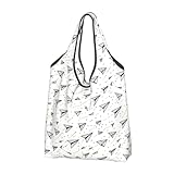 Bolsas reutilizables de papel vintage con estampado de aviones y bolsas de compras – Bolsa plegable con asas, Negro, 1 PCS
