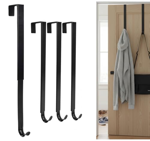 TWEJMZU Over The Door Hooks with Shock Absorber Pads 4-Pack Adjustable Heavy Duty Long Door Hooks for Hanging from 15-25 Inch No Drill Towel Hook Coat Rack for Bathroom Door Bedroom Entryway