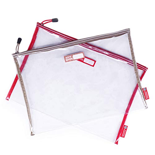 Rough Enough Plastic Clear File Folders Document Organizer Zipper Pouch Bag Big Large for Legal Pads A4 Paper Letter Size Manila Envelopes Storage for Teacher College Office School Art Supplies 2 Pack