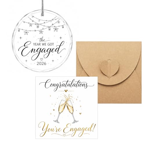 Crystal Engagement Gifts For Couples - 2026 Keepsake Ornament Suncatcher - Unique Engagement Gifts With Congratulations Card & Box - Romantic Engagement Party Decor