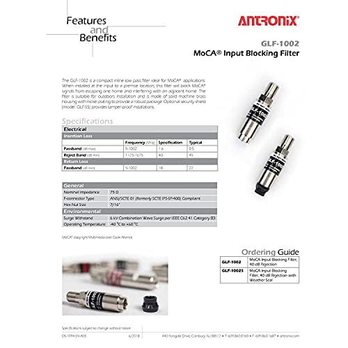 Antronix Filter GLF-1002 MoCA POE Filter coaxial TV miniatura 5