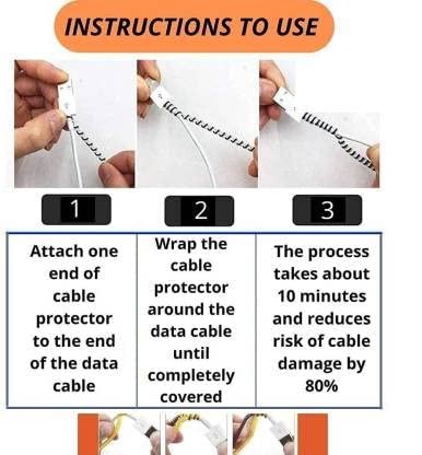 Image of J'TTON Spiral Triple Color (2 Pcs) 1.4 Meters Each-Full Size Cable Cord Charger Protector Saver Winder for iPhone & Android Charging Cables (Black)