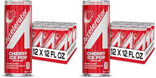 Image of Accelerator Energy Drink,Cherry Ice Pop 12oz can,Zero Sugar,Sustained Energy from 100% Natural Caffeine (200mg from Green Coffee Bean & Green Tea extract),(Pack of 24)