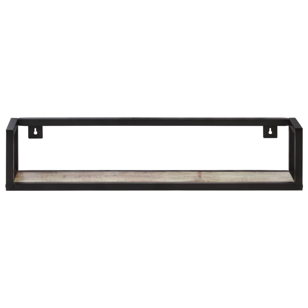 2er Set Wandregal Industrial Altholz Massiv 80 cm Recyceltes Holz Schwarz Schwebendes Regal mit Eisenrahmen für Wohnzimmer Küche Badezimmer Dekoration