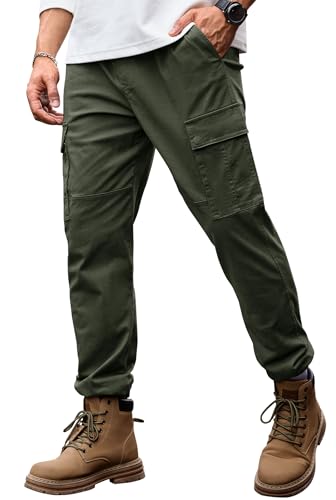 Herberton Men Tactical Jogger Pants Olive Green Stylish Fit Tapered