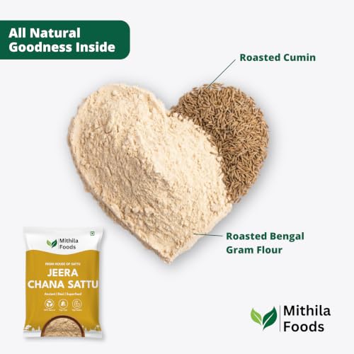 Image of MITHILA FOODS 2 Kg Bihari Jeera Chana Sattu (Roasted Gram Chana Flour with Powdered Cumin) | Gluten-Free, High Protein & Fiber, Superfood | Fresh Natural Energy Drink, Hydrating | Authentic Flavor From Bihar