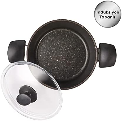 Karaca Biogranit cookware Set, Black/Gold, Induction Base, 7-Piece cookware Set, Non-Stick Coating, Pot pan Set with Glass lids, Dishwasher-Safe, Granite