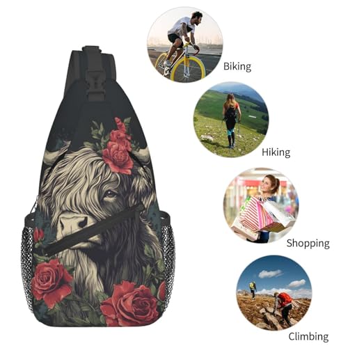 Mochila cruzada Yak Rose Pattern ligera para viaje unisex miniatura 6