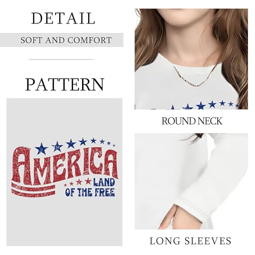 Image of Ithalt 4th of July Outfit Kids Girls American T Shirt USA T-Shirt Fourth of July Tops Patriotic Long Sleeve Tops