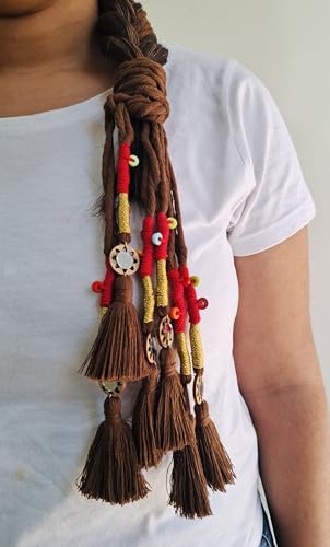 Image of Zippy Flora Handmade Boho Parandi / Paranda Traditional Hair Accessory for Women & Girls | Ethnic Braided Hair Tassels, Choti Hair Extension, Decorative Braid Jewelry for Festive & Wedding Hairstyles (Neelima Chocolate Brown)