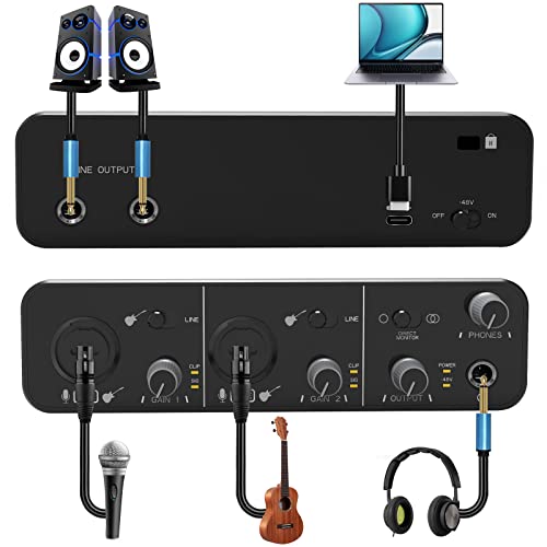 Dacimora 2i2 USB Audio Interface with 48V Phantom Power 24Bit/192kHz Plug and Play for Recording Podcasting Streaming Recording Songwriting Streaming XLR Audio Interface - Thumbnail 2