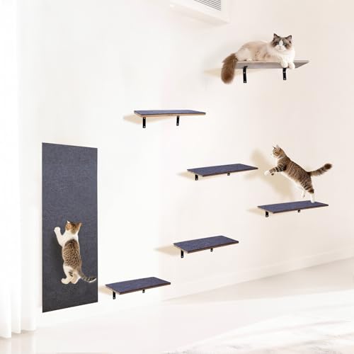 Wall-Mounted Shelves Set with 10 Wooden Boards – DIY Customizable Layout Cat Wall Playground, Modular Parkour System with Free-Combination Platforms & Sturdy Triangle Brackets