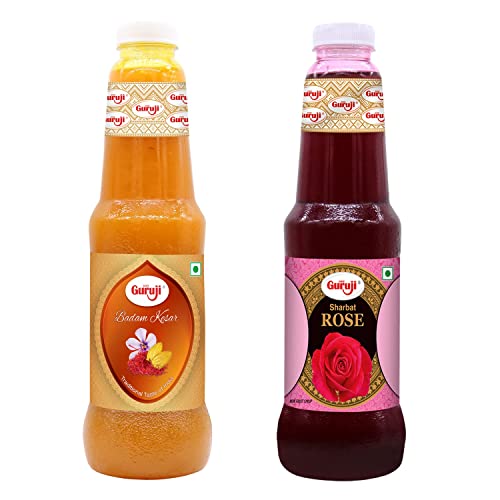 Image of Shree Guruji Badam Kesar 1litr+Rose1litr Dry Fruit Sherbet Instant Refreshing Drink for Summer Special (Combo Pack)