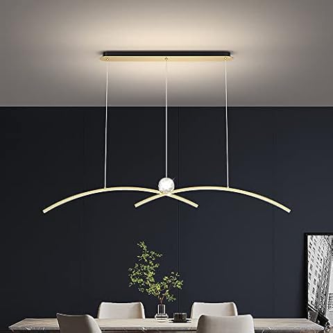 DLSixYi 35.4 Inch All Copper Linear Light Chandelier, Kitchen Island Pendant Lighting With Acrylic Crystal Decorate, 30W LED Hanging Light Fixture For Living Dining Room Breakfast Bar Cover