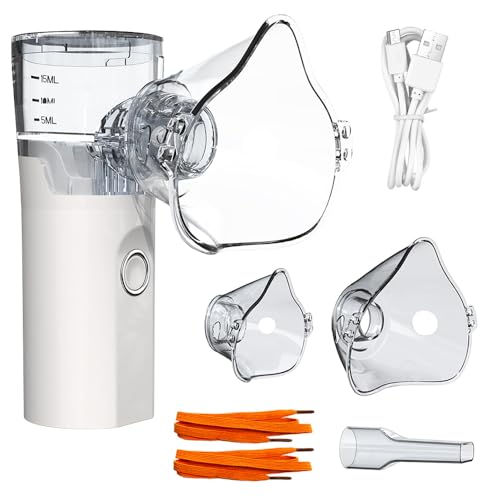 CLIUNT Nebulizador Portatil Silencioso, Nebulizador para Adulto y Niños, Aerosol Recargable mediante Cable USB con 2 máscaras y 1 boquilla, para uso Domestico y de Viaje