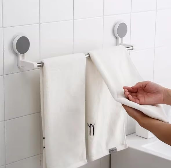 Image of Oblivion Towel Holder in Bathroom - Self-Adhesive Towel Rod for Bathroom & Kitchen - No-Drill Wall Mounted Holder with Strong Adhesive, Space-Saving Organizer for Towels, Clothes & Accessories