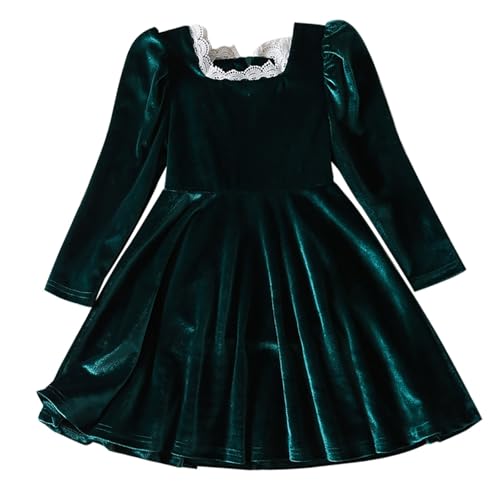 BOTCAM Girl's Fall and Winter French Lace Neckline Satin Long Sleeve Dress Princess Dresses Adviento Calendario, verde, 6 años