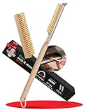 26β Pizza Oven Brush with Stone Scraper - Heat Resistant Stainless Steel Bristles, Extra Long Handle - Compatible with Ooni Ovens - Includes Spare Head