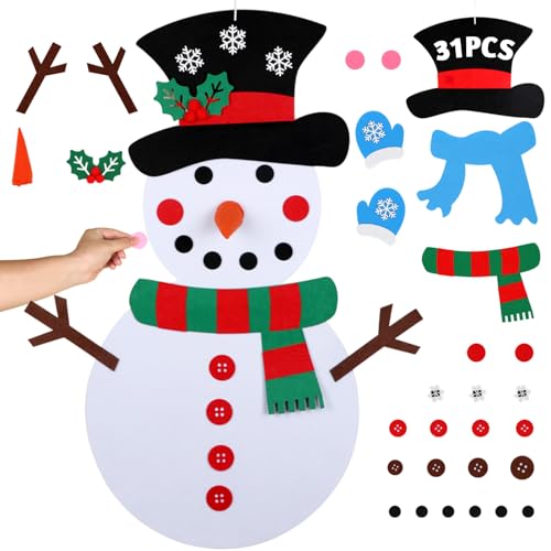 Image of OurWarm DIY Felt Christmas Snowman Game Set with 31 Detachable Ornaments, Wall Hanging Xmas Gifts for Christmas Decorations, 39 x 20 Inch