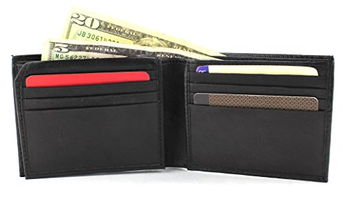 Li Bifold Wallet - Vegan Leather Wallet for Men with top flap 1 ID window, 12 cards, 2 inner, 2 plastic insert slots & 2 cash compartments - Timeless Hipster Design Men's Wallet (Black)2