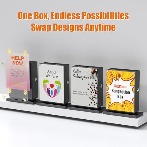 Image of Suggestion Box with Slot and Lock-Wall Mount Option, Metal Ballot Box with Acrylic Panel for Voting, Black Donation Case with Key Drop Slot and Safe Lock for Fundraising, Hotel and Office Use