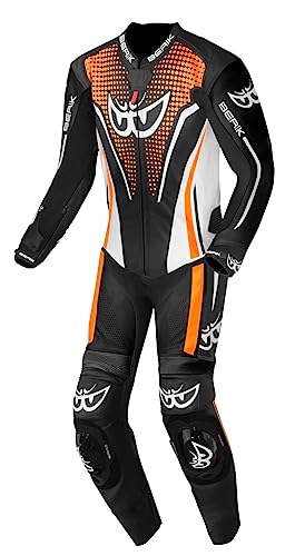 Berik RSF-TECH PRO Tuta in pelle della moto traforata in un pezzo, nero/bianco/arancione, 50