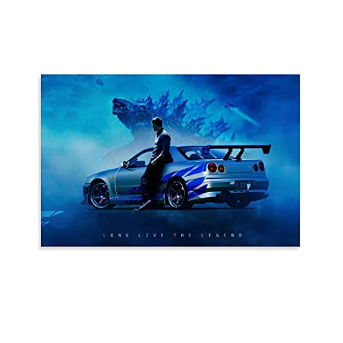 DSXZ Film Fast and Furious GTR R34 Jdm Voiture Poster Décoratif sur Toile - Art Mural pour Salon, Chambre à Coucher - 60 x 90 cm
