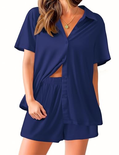 Ekouaer Pajama for Women Set Short Sleeve Button Down Pajamas Sets Soft Lounge Sets for Women Sleepwear PJS