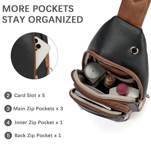 Image of BOSTANTEN Sling Bag for Women Leather Crossbody Bag Vintage Cross Body Purse for Travel with Guitar Strap, Bohemian Style