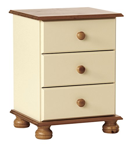 NJA Furniture Mesilla de Noche con 3 Cajoness, 58 x 44 x 39 cm, Marrón y Beige