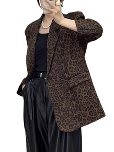 utcoco Women 2025 Trendy Leopard Blazers Business Casual Notched Lapel Open Front Work Office Blazer Jacket