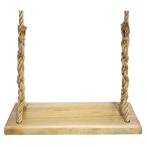 Aoneky Garden Tree Swing Seat - 23" x 7" Large Waterproof Wooden Porch Rustic Swing set with Rope for Children & Adults Outdoor & Indoor Playing (Square Paulownia) Cover