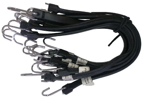 Kotap MBRS-21 Heavy-Duty EPDM Rubber Tie Down Bungee Cord with Crimped Metal S Hooks, Ideal for Securing Tarps, Canvases, 21-Inch, Black, 10 Count