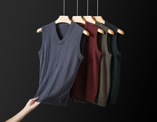 Men's 100% Wool V Neck Sweater Vest Cable Knitted Pullover Sweaters Vest4