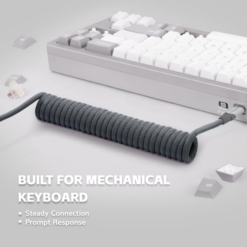 Image of Custom Coiled Keyboard Cable, USB-C to A Aviator Cable + Solid Aluminum Alloy Coiled Cable Winder Set for Gaming Keyboard, Braided Detachable Metal Aviator Double Sleeved Spiral Cable for PS4 PS5 Xbox