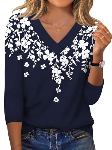 Image of XIEERDUO 3 /4 Length Sleeve Womens Tops V Neck T Shirts Summer Clothes Basic Blouses Dressy Casual 2026 Spring Outfits