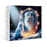 Magic Lion Cat Puzzles for Adults 1000 Pieces, Challenging Art Animal Kitten Landscape Jigsaw Puzzles, Cute Fantasy Kitty Winter Snow Scenic Puzzle