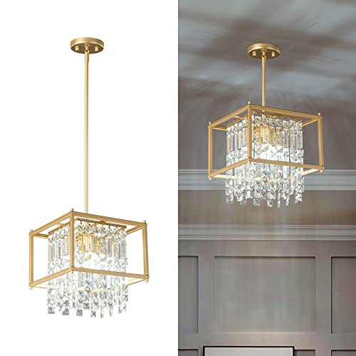Image of LMQNINE Modern Foyer Chandelier, Black Crystal Chandelier Entryway Light Fixture, Square Adjustable Height Chandeliers for Kitchen Island, L11.81'' x H7.87''